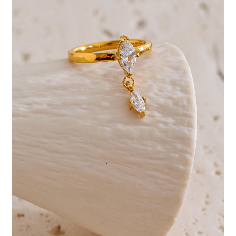 Yhpup Size 678 Stainless Steel Cubic Zirconia Rhombus Drop Ring Shiny Dainty Charming Golden Premium Jewelry Gift