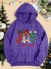 Women’s Merry Christmas Happy World Print Pocket Loose Hoodie