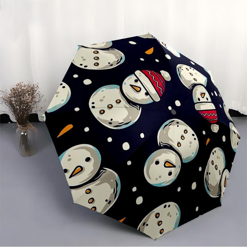 1 Stück Schneemänner Winter Automatisches Öffnungs-/Schließschirm, Winddicht, Kompakter Faltbarer Regenschirm mit Leichtem Design für Damen/Herren142
