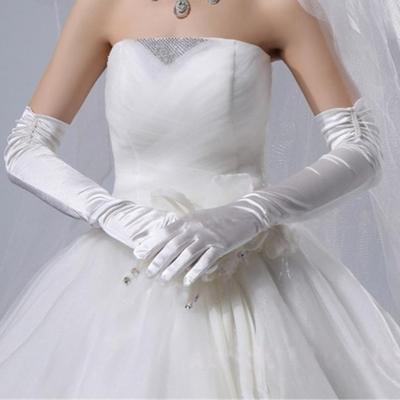 Long Beaded Bridal Gloves Full Finger Satin Gloves Photography Wedding Gloves  Wedding