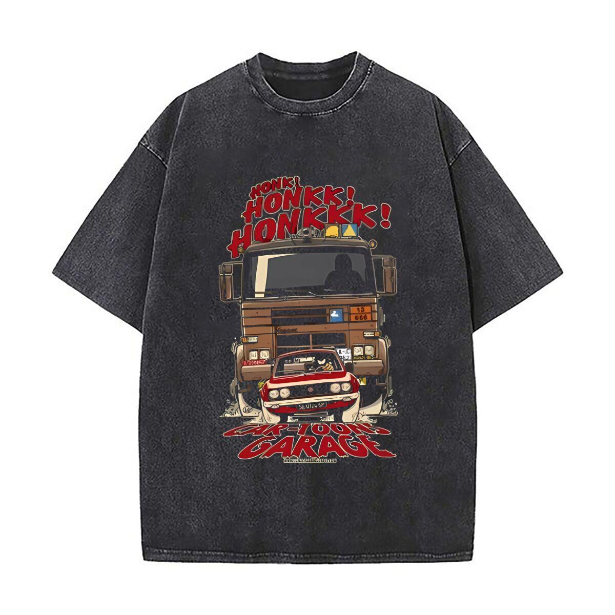 Honk Garage Car  Inspired Fun Art Casual Washed Distressed T Shirt Vintage Minimal Short Sleeve Top S