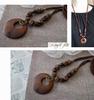 Leather necklace Wooden parts metal natural antique taste Striped pattern brown Wood Made in [flower storm] & (Accessories Japan)