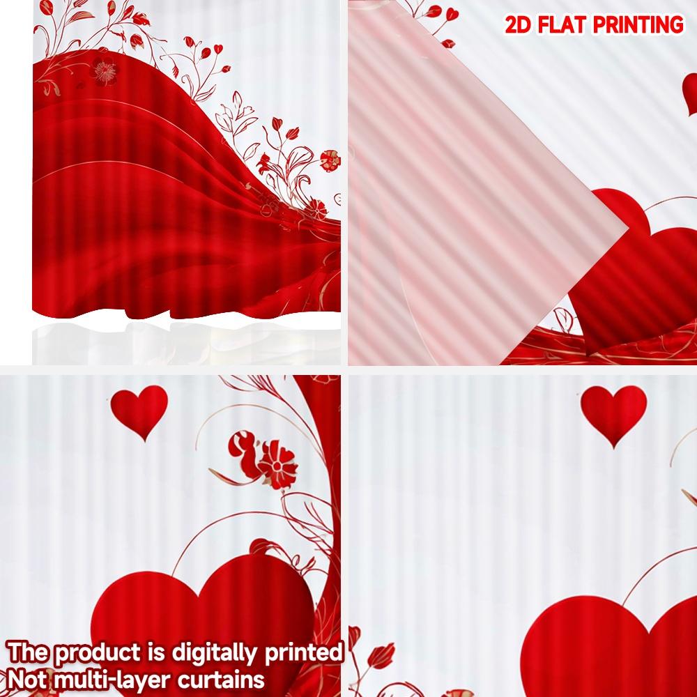 Set Of 2 Flat Printing Happy Valentine Day Curtain Romantic Hearts Digital Printed Polyester Drapes Festive Wall Decor Art