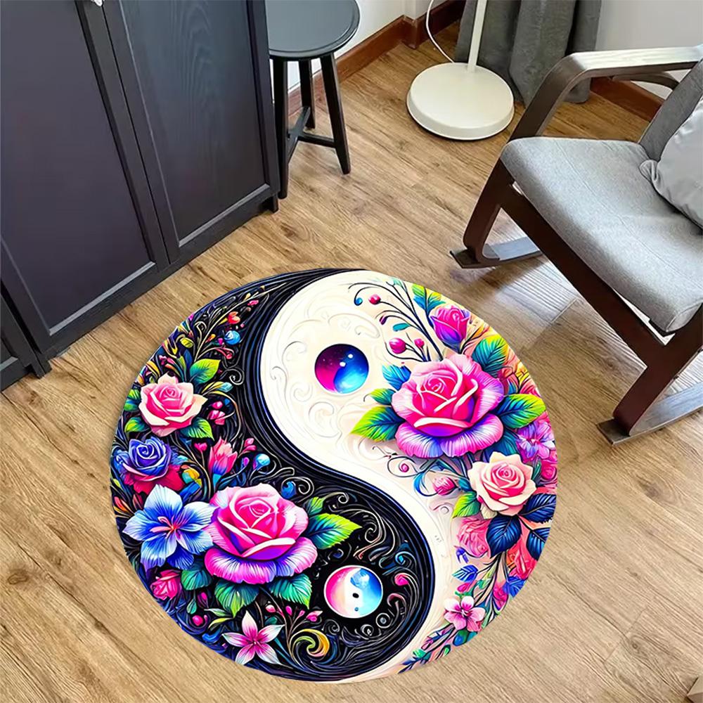 1pc home carpet yin yang floral design non-slip rug for office decor and living room gift ideas