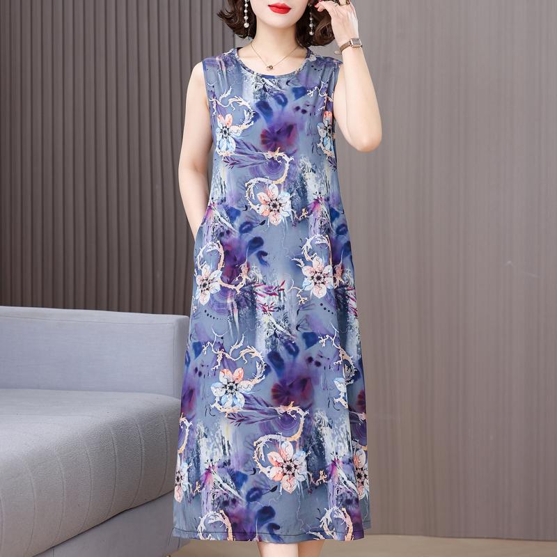 Elegant Sleeveless Dresses for Women Clothes Loose Plus Size Vintage Summer Long Dress