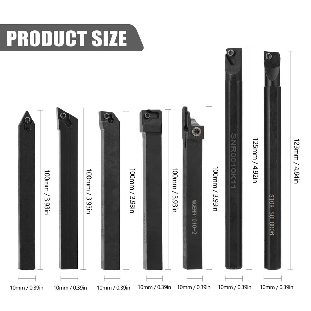 7pcs 10mm Shank Lathe Turning Tool Holder Boring Bar with Carbide Inserts