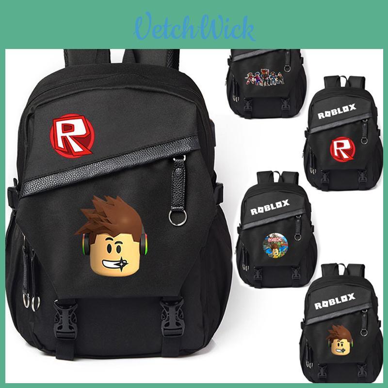 Roblox Game Printing Backpack Canvas Students Travel Rucksack With Starry Background And Large Capacity
