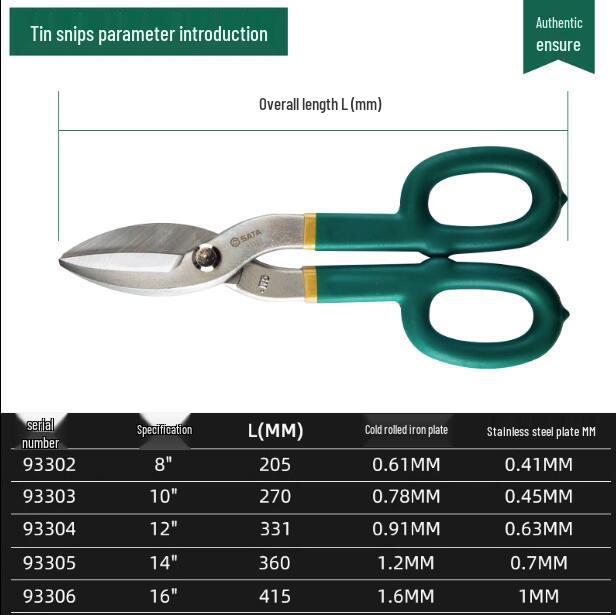 SATA Tools Stainless Steel Tin Snips/Plate Shears (Models 93302-93306) 8-inch