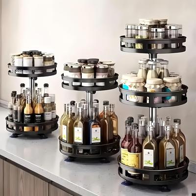 Multifunctional Rotating Storage Box - Space-Saving Kitchen Organizer with Anti-Slip Countertop Holder for Spices & Cosmetics, Adjustable Height
