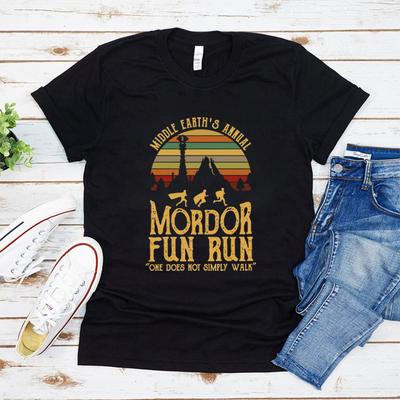 Middle Earth's Annual Mordor Fun Run T-Shirt Hobbit Shirts Book Lover Shirt Gift for Fan One Does Not Simply Walk Into Mordor Tee