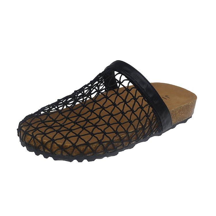 Niszowe tkane puste siateczkowe chłodne kapcie damskie buty do noszenia 2025 nowe letnie na płaskiej podeszwie oddychające sandały z zakrytą piętą