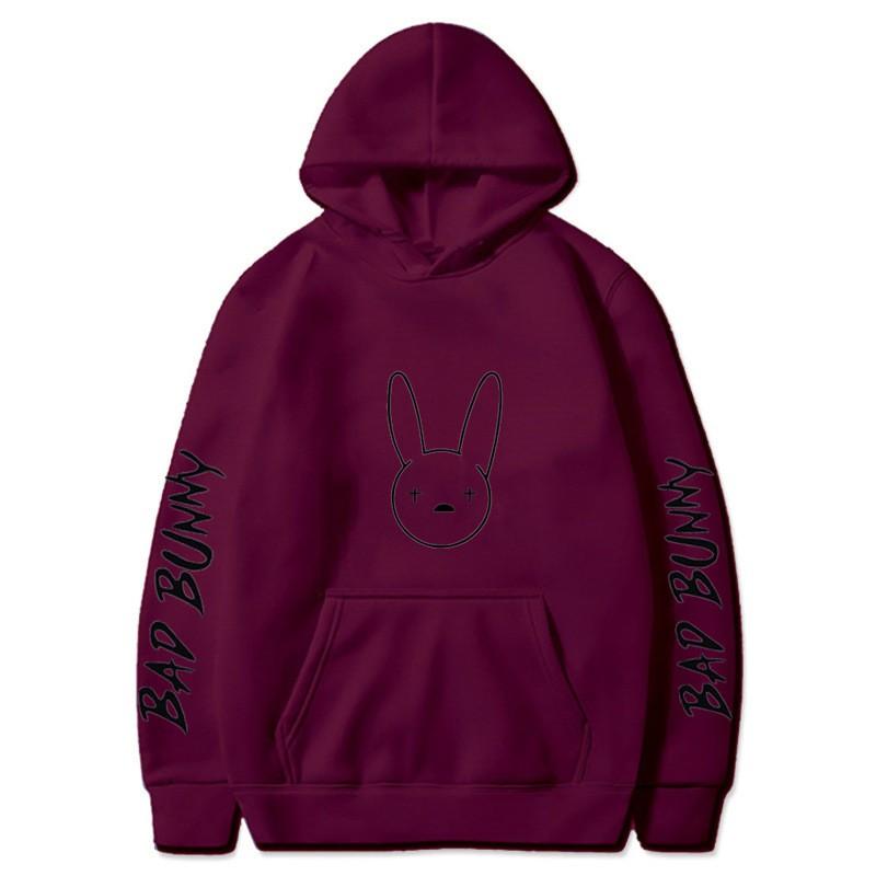 Bad Bunny Print Fleece Hoodie Unisex Casual Pullover Streetwear Customizable Sweatshirt