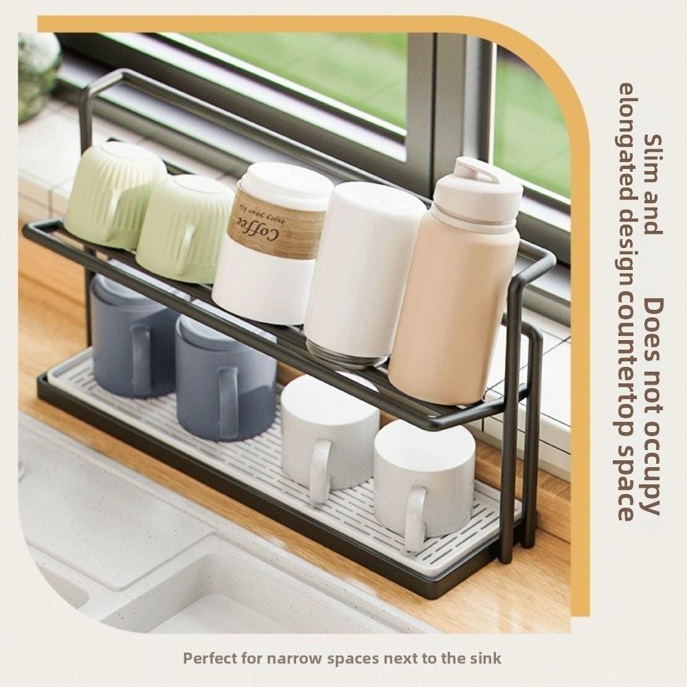 2-Tier Cup Storage Rack Space-Saving Mug Organizer Water Bottle Drying Rack  For Kitchen Countertop