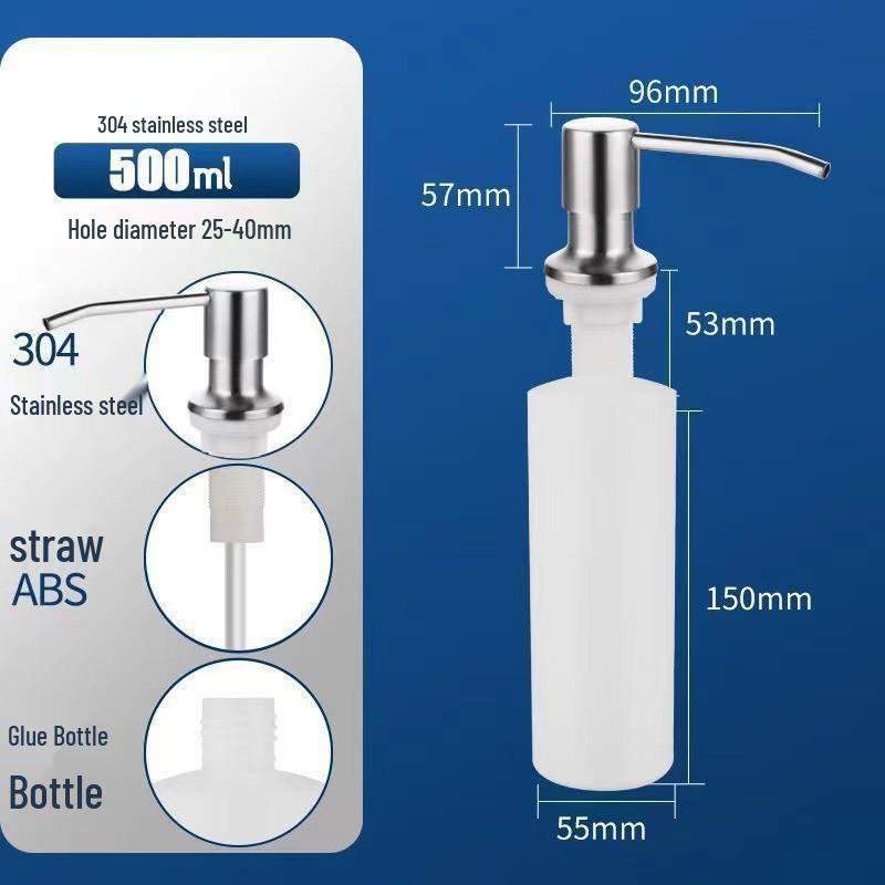 Space Aluminum Quick-Install Soap Dispenser with Extension Rod for Sink or Vegetable Washing Basin.
