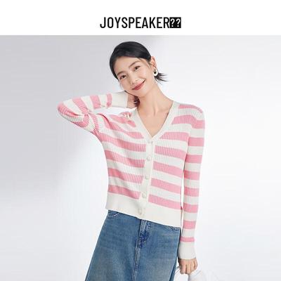JOY SPEAKER Women's V-Neck Striped Long Sleeve Knit Sweater
