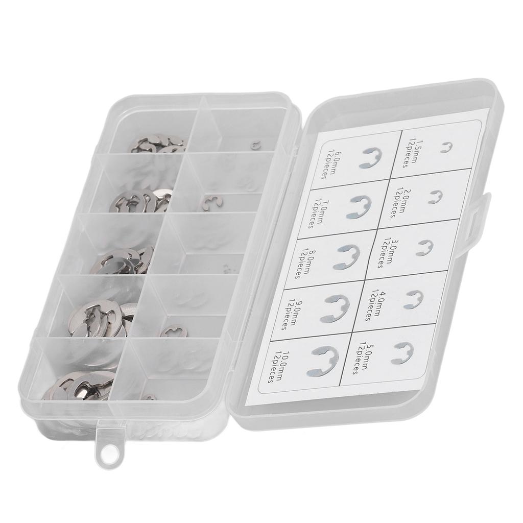 120Pcs E Clip Circlip Retaining Ring 304 Stainless Steel Assortment Set Kit for Bearing