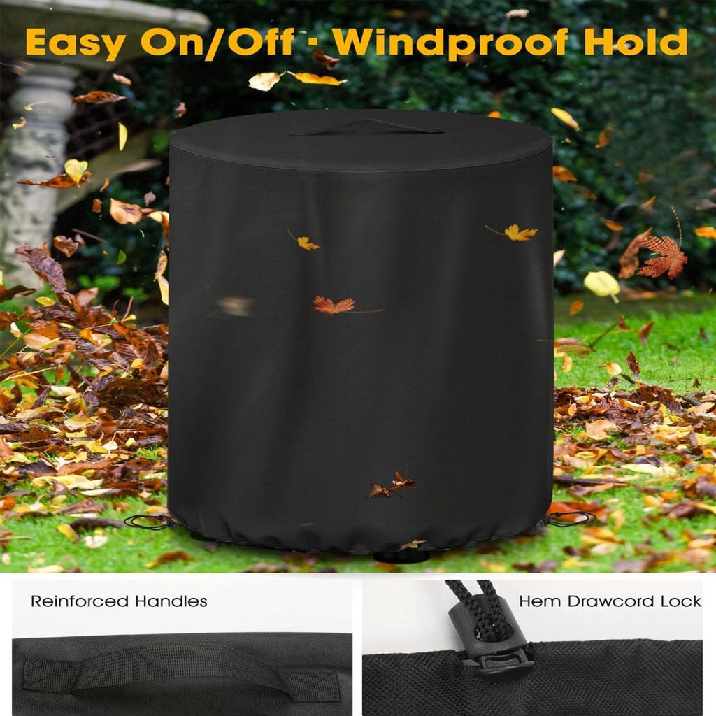 Round Fire Pit Heater Dust Cover with Drawstring - Portable Protective Cover for Propane Fire Column.