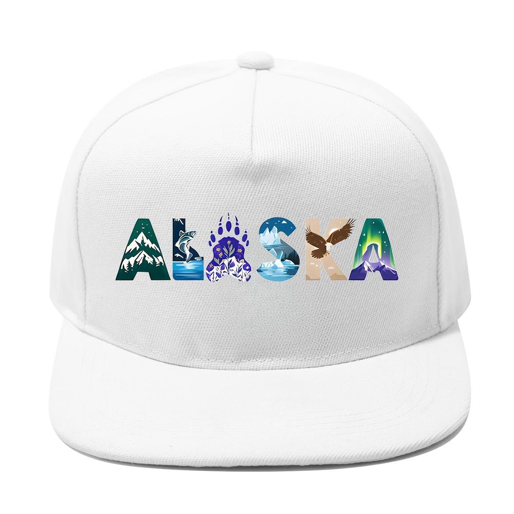 

Alaska Themed Letter Print Baseball Cap Unisex Adjustable Flat Brim Hip Hop Hat for Outdoor Casual Sports Travel One Size