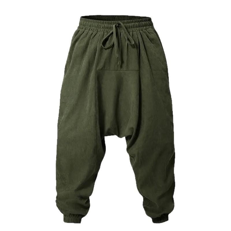 Trousers Outdoor men's hanging pants Casual trousers Retro national style loose pants Solid color leggings