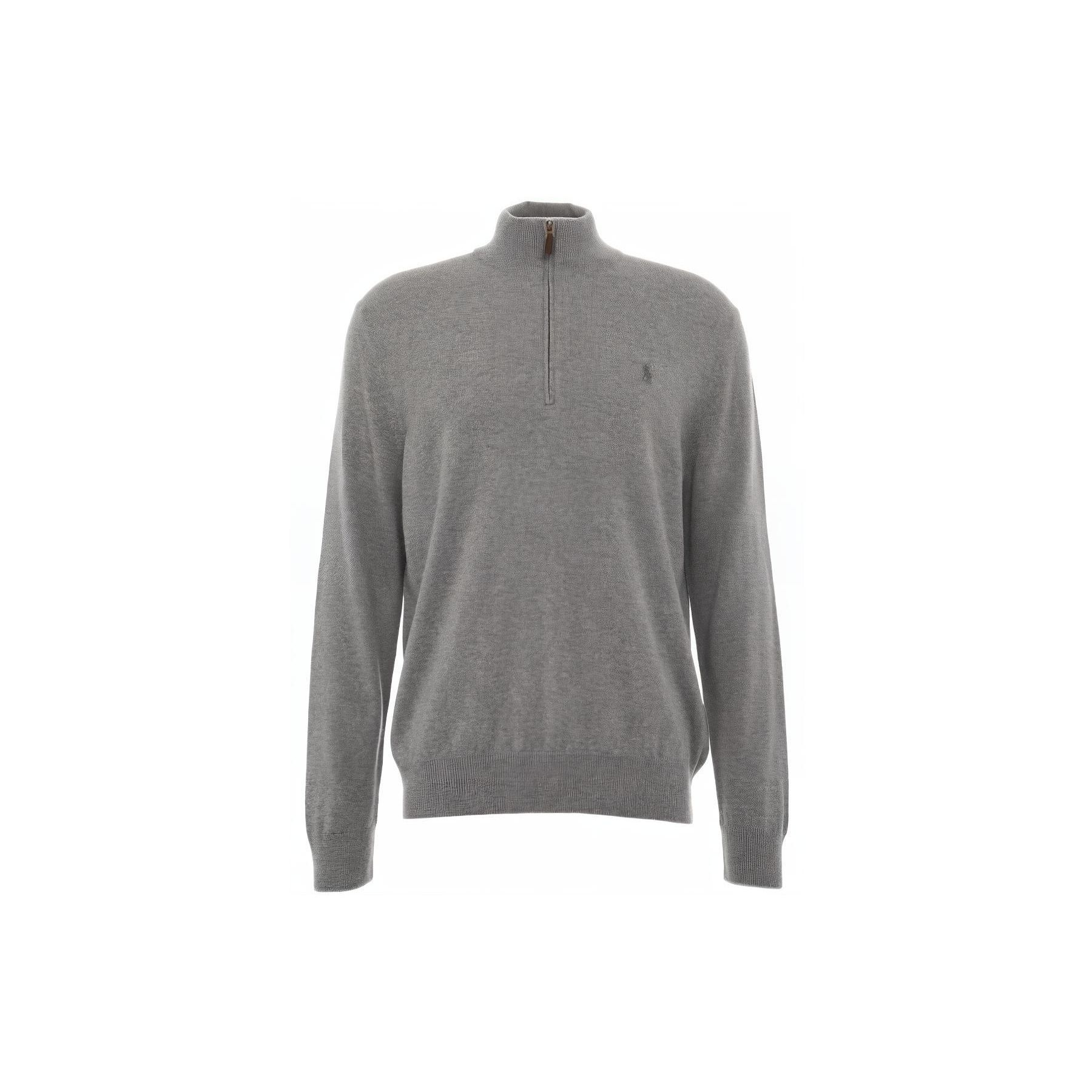 

Polo Ralph Lauren FW22 Однотонный свитер из шерсти на молнии до половины с вышивкой логотипа Мужской свитер Серый 710876756-009 L