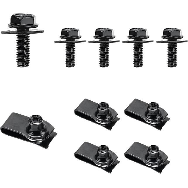 10 PCS Car Body Bolt & U-Nut Kit, Hex Screw U Nut Clip for Fender Bumper Hood Shield Panel Radiator, Universal Automotive Push Pull Metal Fastener