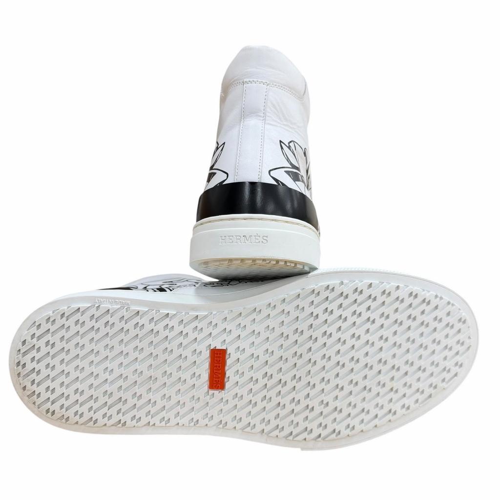Excellent HERMES High Cut Sneakers DISTRICT White Leather Mens 41 221906 Used