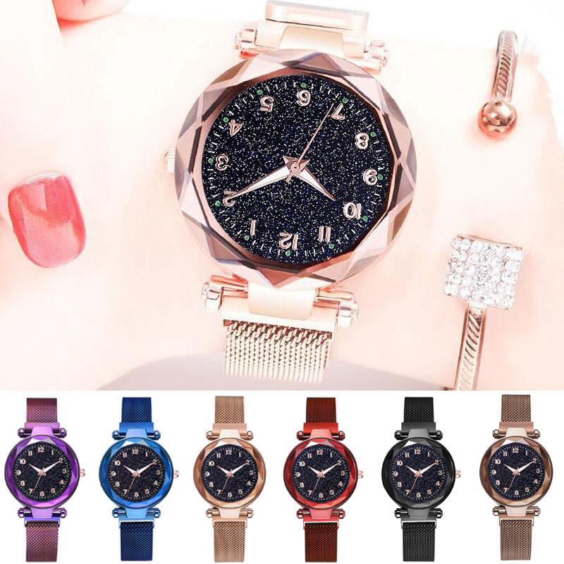 Women Fashion Luminous Numbers Starry Sky Quartz Watch Magnetic Wristwatch Buckle