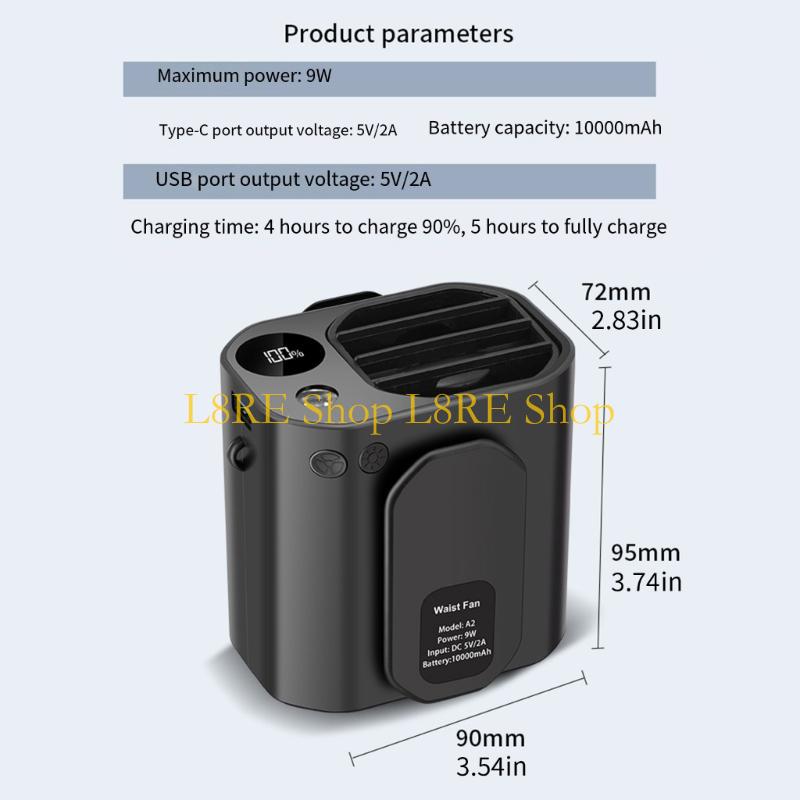 L8RE Portable USB Charging Waist Hanging Fan with 3 Wind Speeds for Student Camping