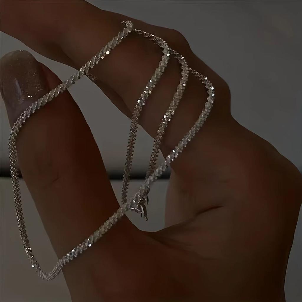 925 Silver 40-75cm Exquisite Sparkling Necklace Fashion Women Couple Wife Anniversary Gift Jewelry Accessories