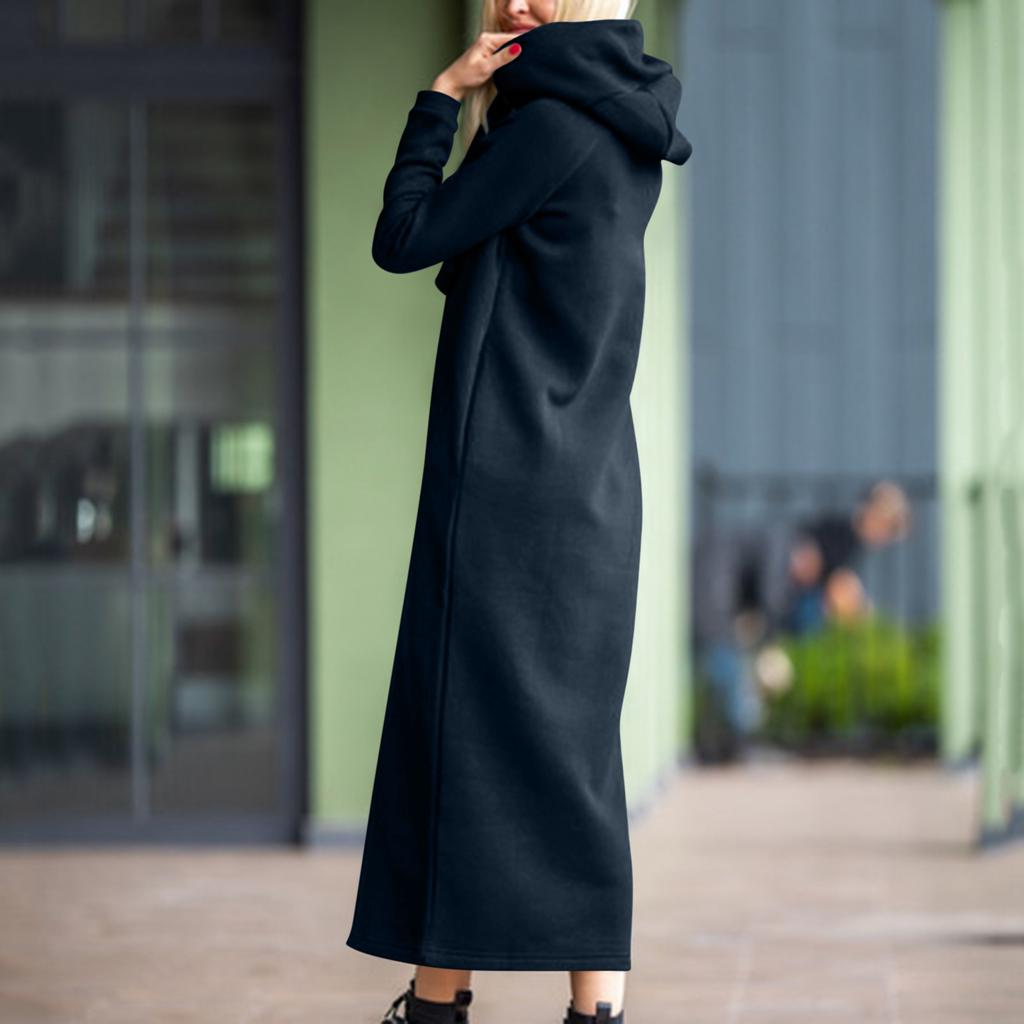 Women's Fashion Solid-color Long-sleeved Hooded And Fleece Long Sweatshirt