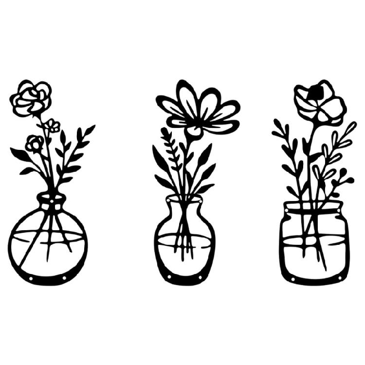 Metal Flower Vase Wall Decorations, Metal Flower Vase Wall Arts Sign Metal Decorations