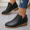 Women's Ankle Boots Round Toe Chunky Heel Back Zipper Casual Short Boots Faux Leather Black Comfortable Daily Wear Footwear