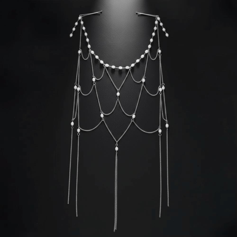 Zircon Pearl Headpiece Hollow Headpiece Tassel Hair Chain High-End Style Bridal Head Chain  Wedding