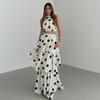 2 Piece Sets Polka Dot Long Dress Women 2026 Summer Sleeveless Top Ruffle Pleated Dress Set Luxury Party Sexy Female Dress Set