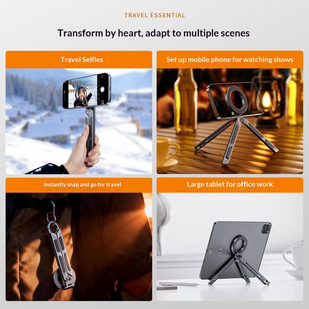 E12 Aluminum Alloy Portable Stand Magnetic Phone Holder Foldable Tablet Stand for Travel / Office / Self-Portrait