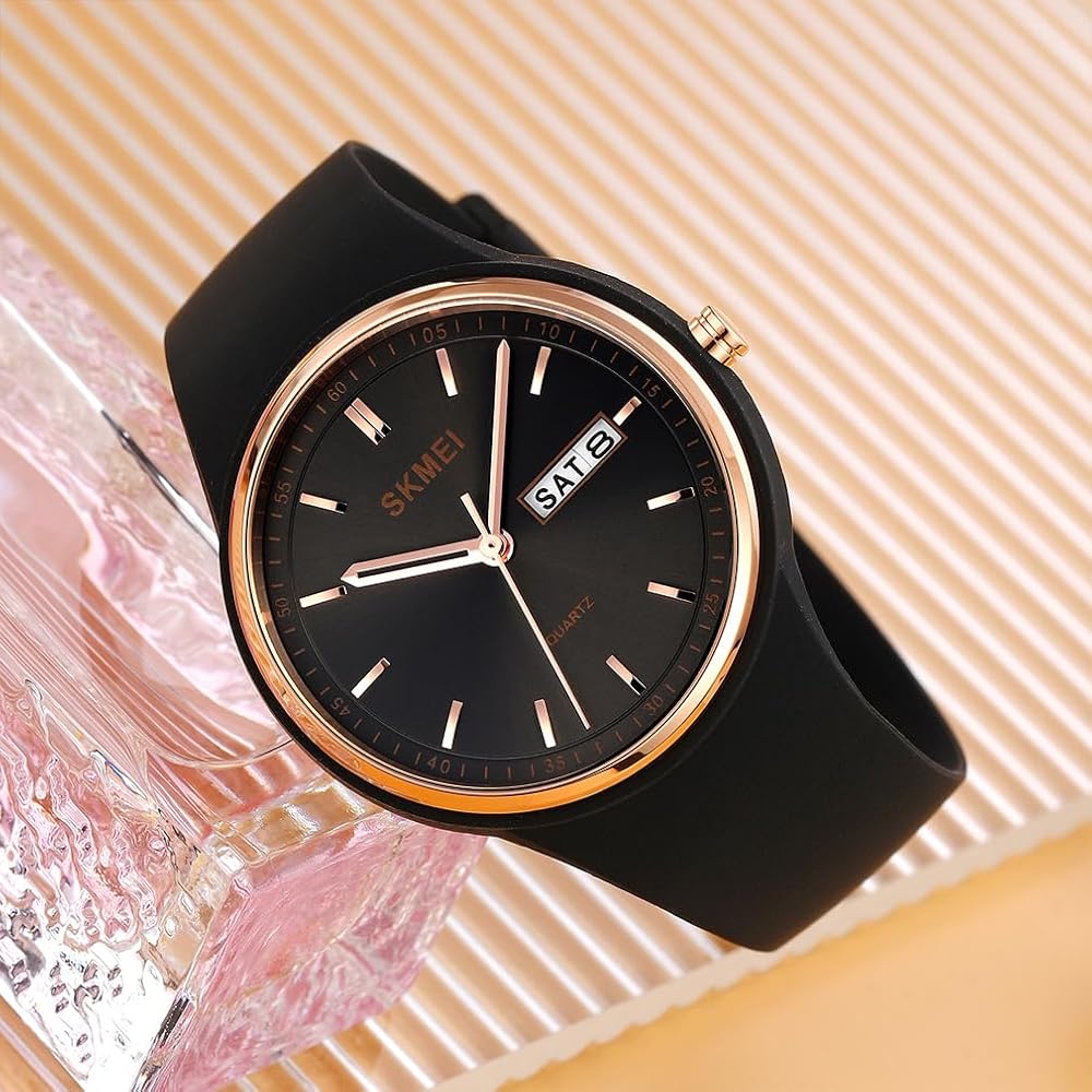 SKMEI Women's Silicone Waterproof Sports Watch Black Simple Casual Design with Date and Day Display