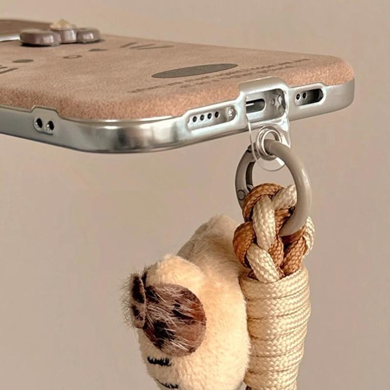 MINISO Hello Kitty Phone Case For iPhone 16 15 14 12 13 11 Pro Max Brown Retro Artificial Leather Cover With Hand Strap