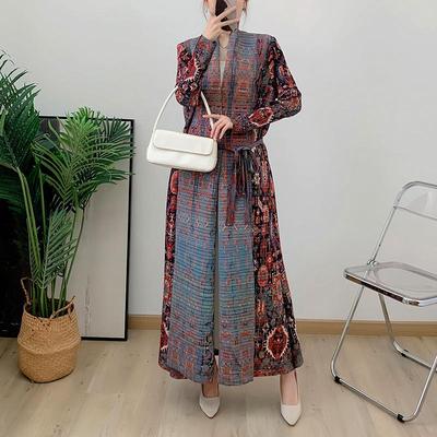 Robe de Noite Longo Plissado com Amarração na Cintura Feminino - Estilo Dubai do Oriente Médio Outono/Inverno 2024