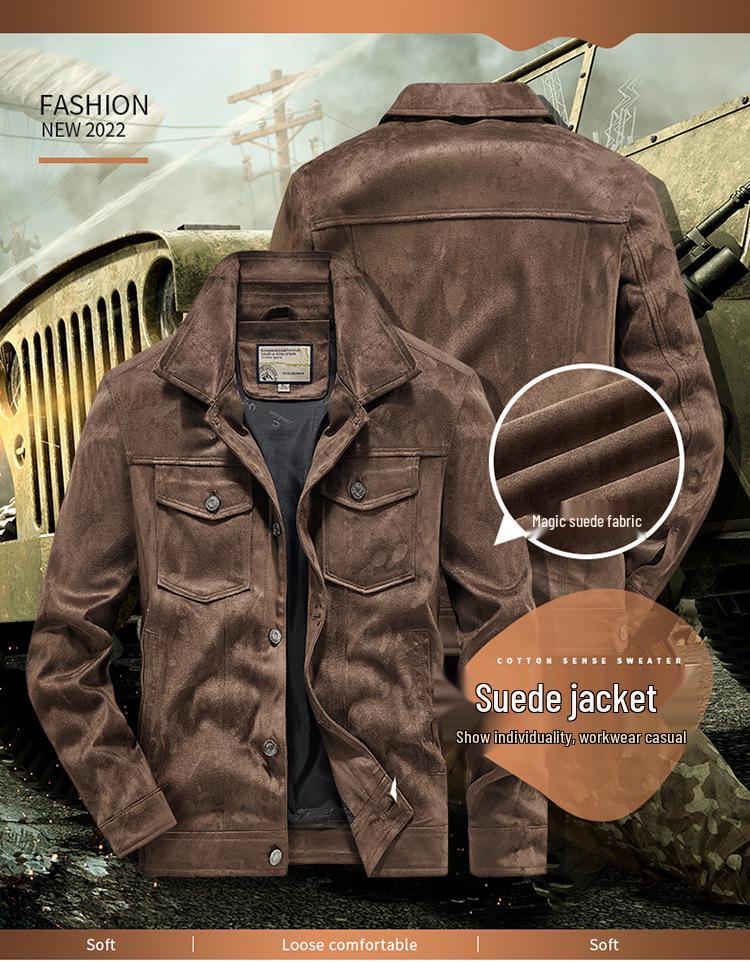 Men's Retro Hong Kong Style Suede Jacket - Spring/Autumn Workwear Lapel (22076)