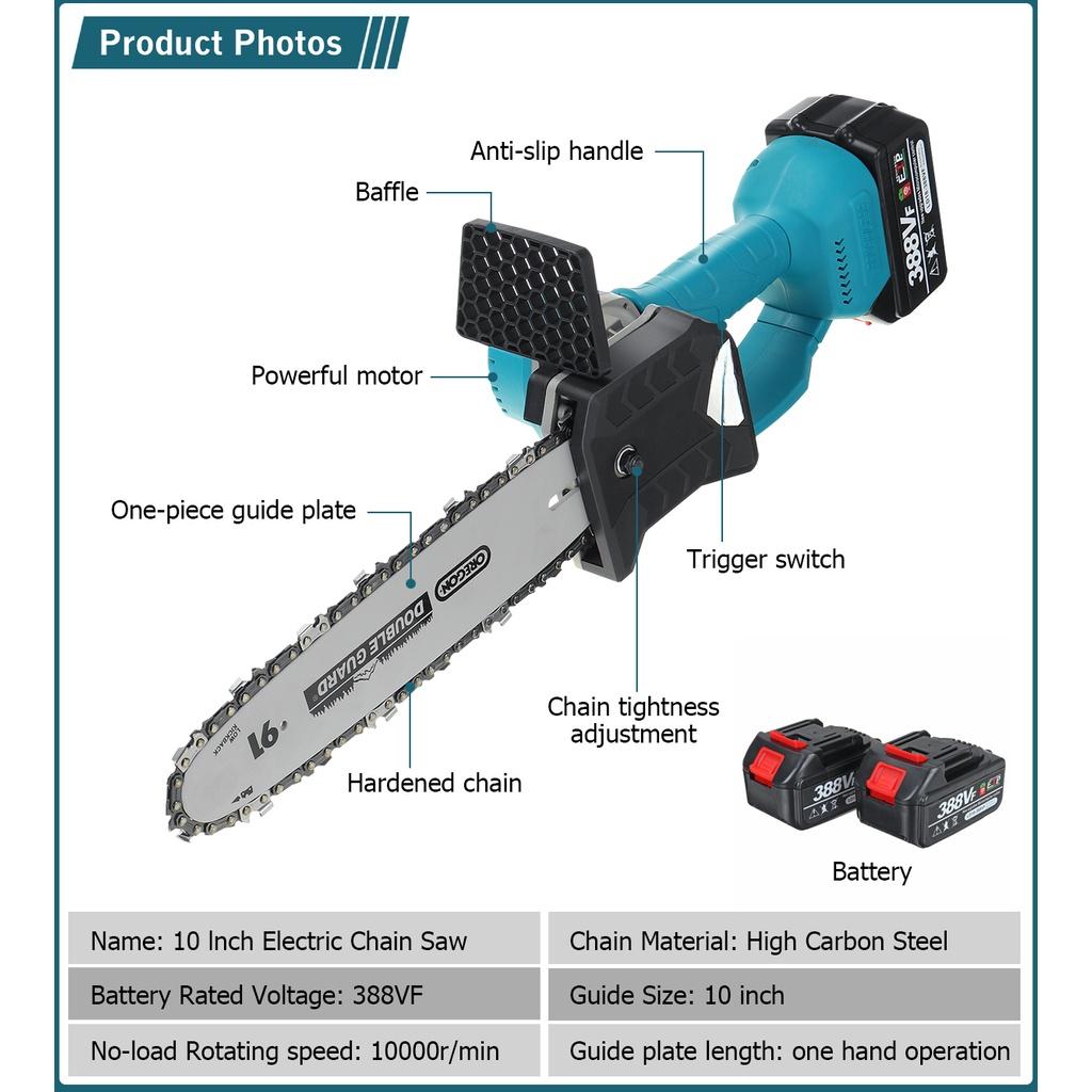 3000W 8/10 Inches Cordless Electric Saw Chainsaw With 2PC Li-ion Battery Brushless Motor Rechargeable Woodworking Tool 388VF