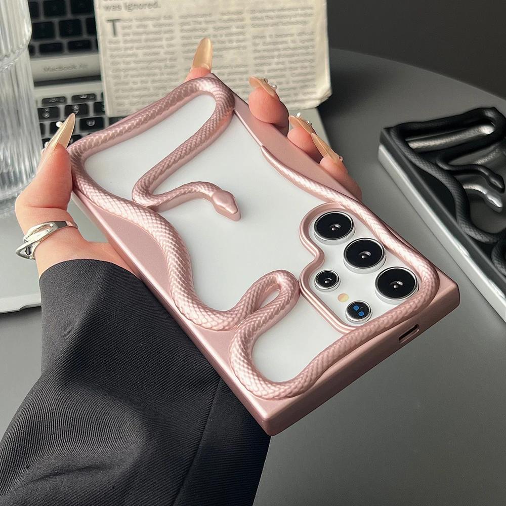 Hollow 3D Snake Phone Case For Samsung S25 Ultra S24 S23 S22 A56 A36 A26 A16 A55 A54 5G Heat Dissipation Soft Cover funda
