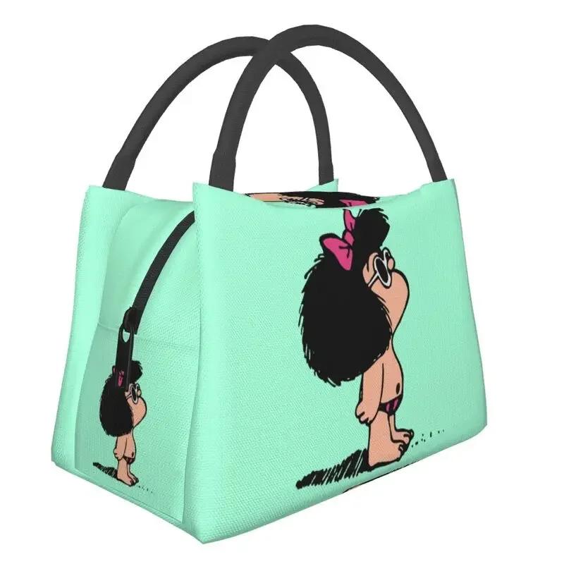 Mafalda And Flowers Portable Lunch Boxes for Women Leakproof Quino Kawaii Cartoon Cooler Thermal Food Insulated Lunch Bag