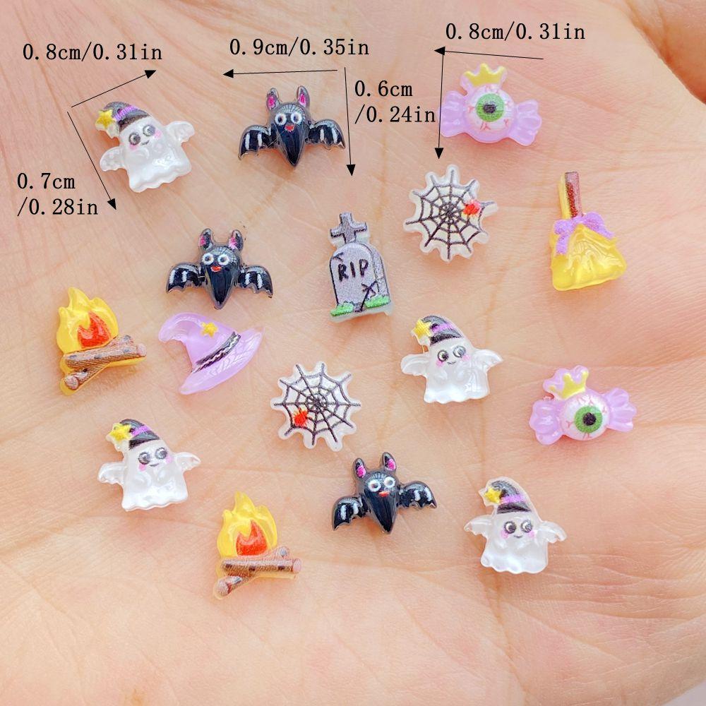 100Pcs Cute Mini Cartoon Halloween Bat, Ghost Nail Art Resin Designer Charms DIY Craft For Nail 3D Decorations Jewelry