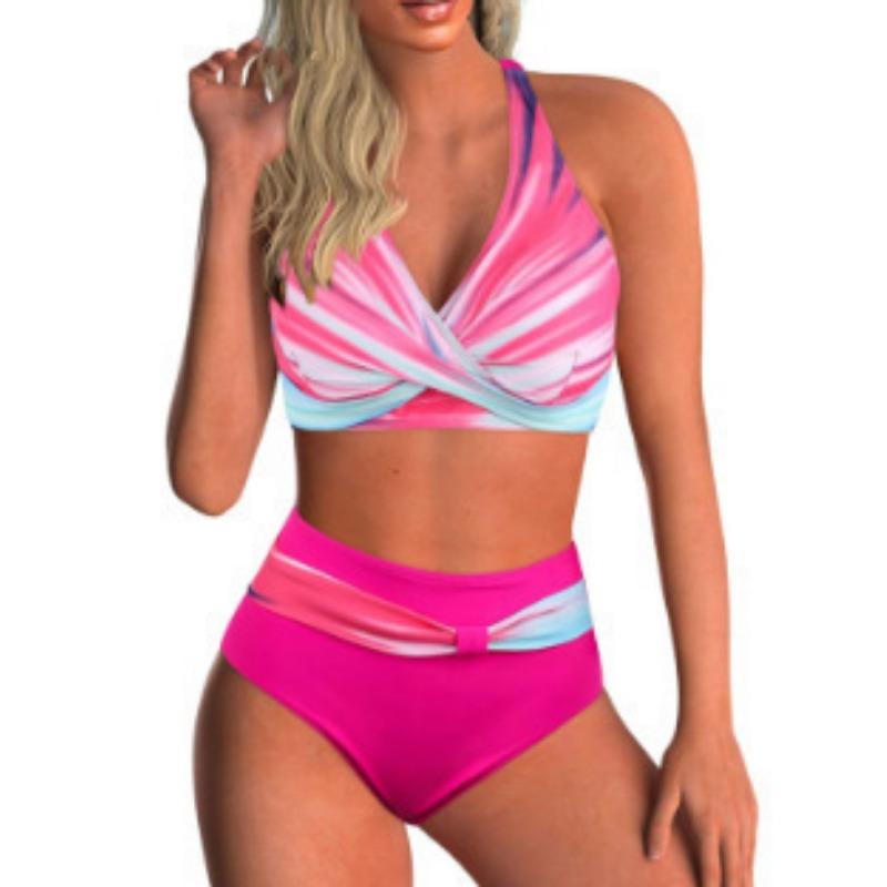 Women's Black Leopard Print High Waisted Two Piece Bikini Swimsuit