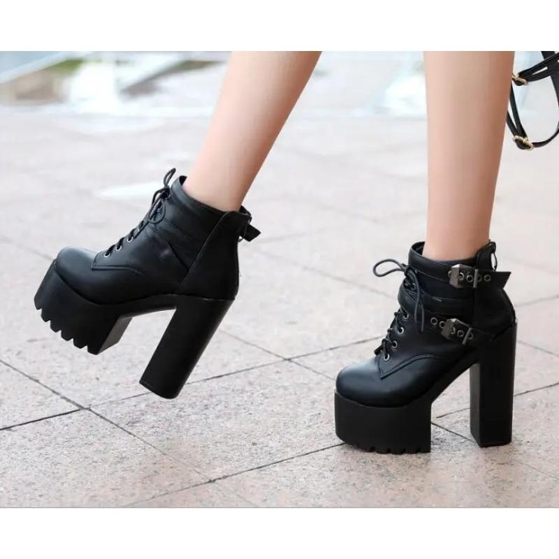 Fashion 2025 Spring New Korean Thick Heels Short Boot 14cm Super High Heel Womens Shoes Platform Sexy White Fashion Ankle Boots