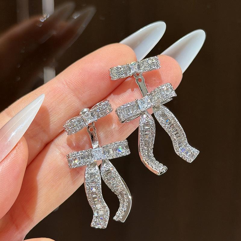 Zircon Bow Pendant Earrings Stylish Luxury Ear Jewelry for Women