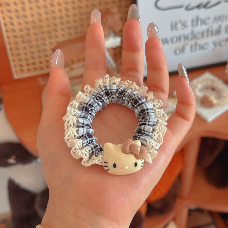 Sweet Lace Black Leather Kitten Hair Tie: Cute Girly Ponytail Scrunchie