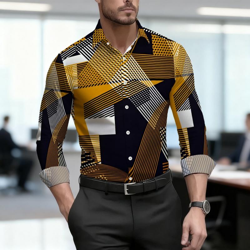 Men's Shirt Spring and Autumn New Style Men's Abstract Printed Long Sleeved Shirt Business Casual Slim Fit High-quality Shirt