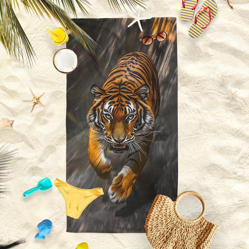 Großes schnelltrocknendes Strandtuch Super saugfähiges schnelltrocknendes Bade-Pool-Handtuch mit kräftigem Tiger-Design Leichtes Mikrofaser für den Strand