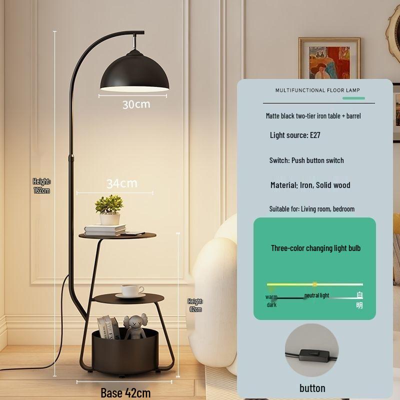 Nordic Cream Floor Lamp with Shelf - Modern Living Room, Study, Bedroom & Bedside Vertical Table Lamp